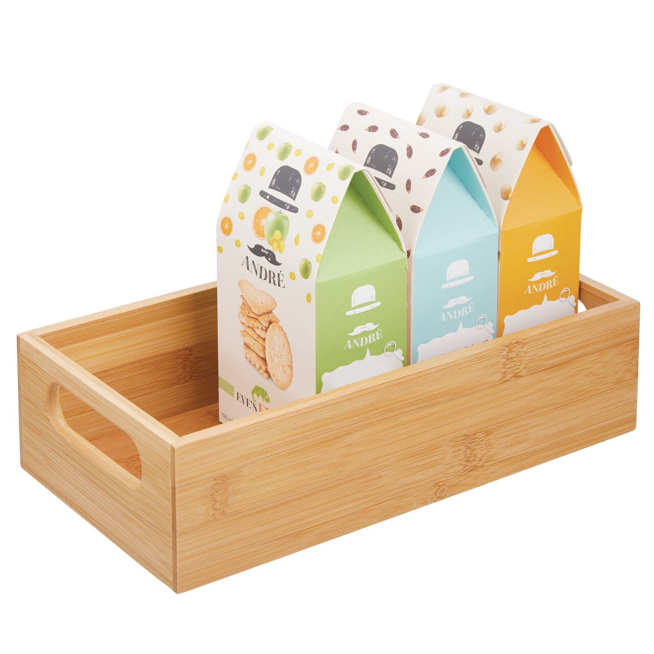 mDesign Bamboo Kitchen Fridge & Drawer Organizer Tray - Natural Wood